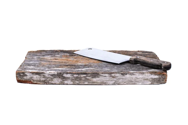 Chopping block and cleaver isolated on white background — Stock Photo, Image