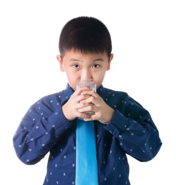 Süt beyaz adam izole el ile mutlu çocuk