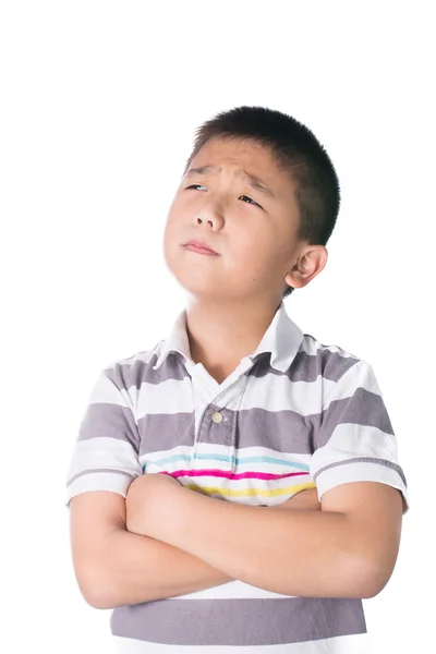 Asiatischer Junge kreuzt jemandem den Arm, isoliert auf weißem Hintergrund — Stockfoto