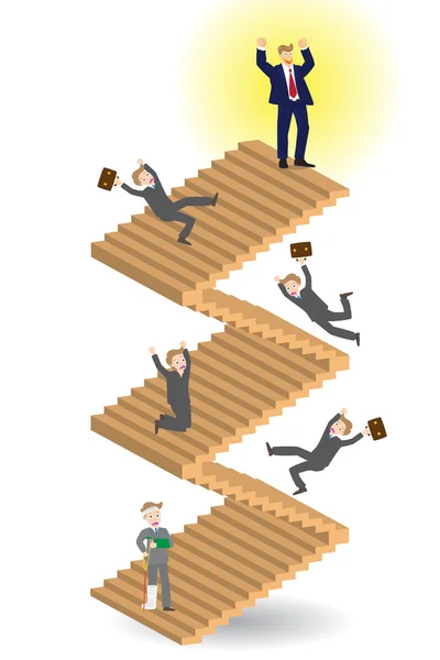 Geschäftsleute jubeln oben auf Treppen und jemand fällt hinunter, Vektor, Illustration — Stockvektor