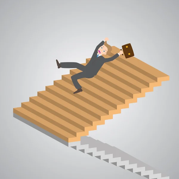 Businessman slipping down on the stairs, vector, illustration — Stock Vector