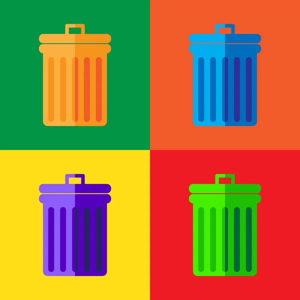 Vecteur d'icône de poubelle, ensemble d'icône de poubelle sur fond coloré, illustration — Image vectorielle