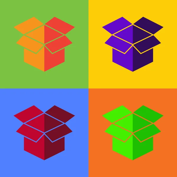 Boîte en carton icône vecteur, ensemble de boîte en carton icône sur fond coloré, illustration — Image vectorielle