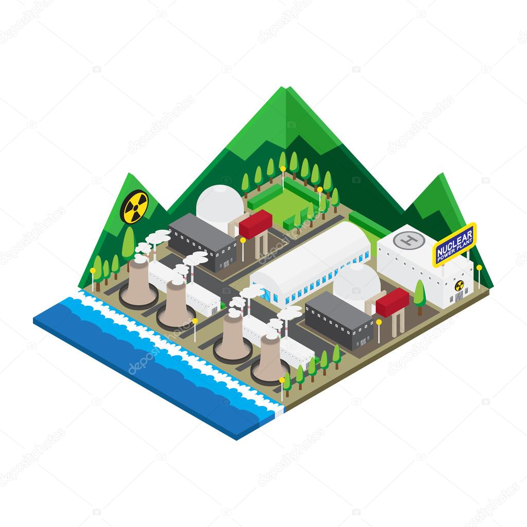 Isometric of nuclear power plants, vector, illustration