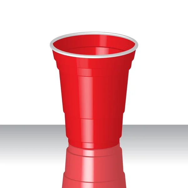 Partito tazza di plastica rossa con riflesso — Vettoriale Stock