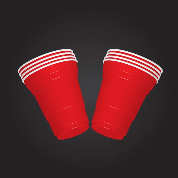 Parte taza de plástico rojo sobre fondo oscuro — Vector de stock