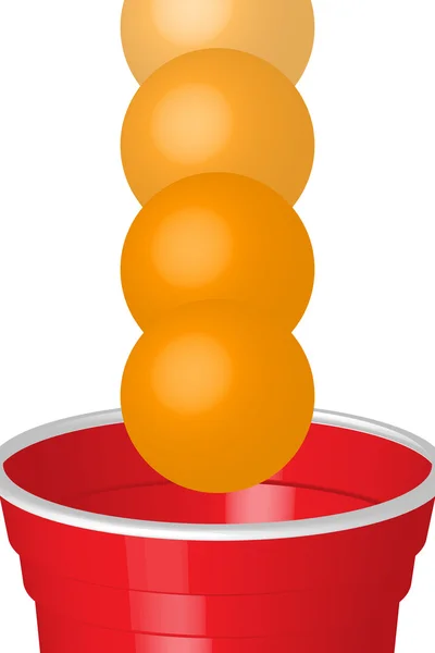 Red party cup with ping pong ball, isolated on white background — Stock Vector