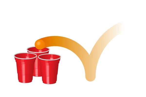 Copa de fiesta roja con pelota de ping pong, aislada sobre fondo blanco — Vector de stock