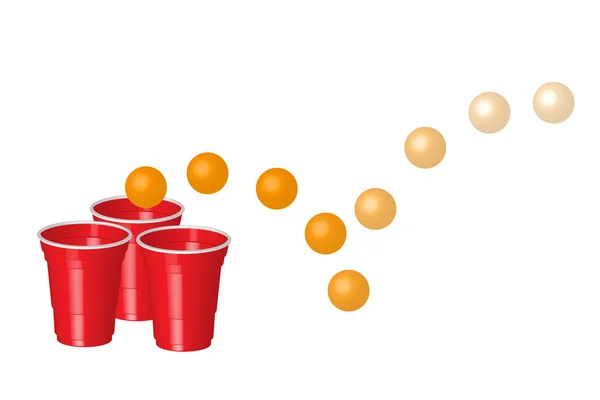 Copo de festa vermelho com bola de ping pong, isolado no fundo branco — Vetor de Stock