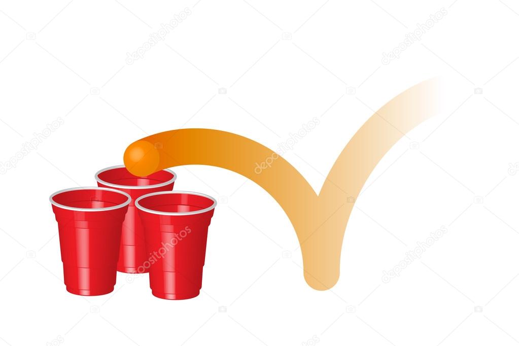 Red party cup with ping pong ball, isolated on white background