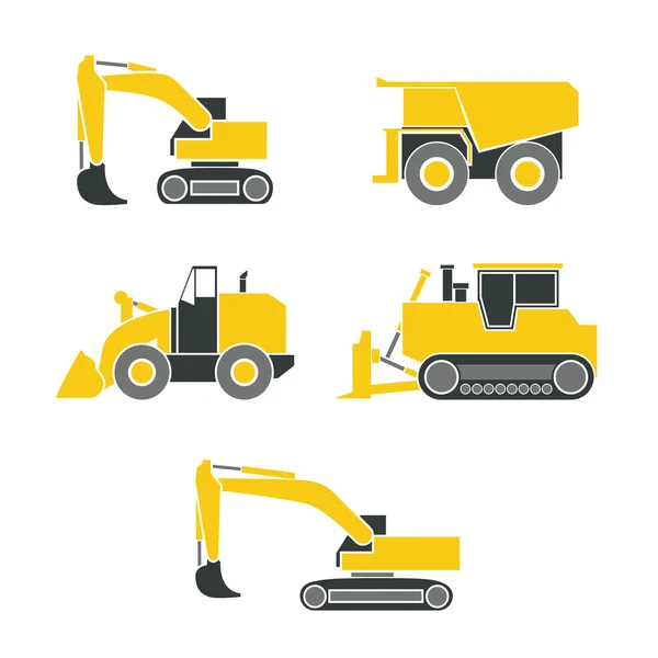 Trekker, graafmachine, bulldozer, crawler set, Wheeled en continue track met mes en backhoe. — Stockvector