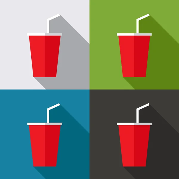 Design piatto di tazza di plastica rossa isolata su sfondo colorato — Vettoriale Stock
