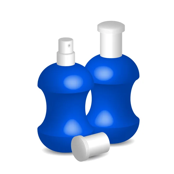 Parfum femme en flacon bleu, récipient avec capuchon, illustration , — Image vectorielle