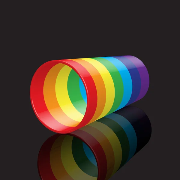 Bunte Regenbogen-Plastikbecher mit Reflexion, auf dunklem Hintergrund — Stockvektor