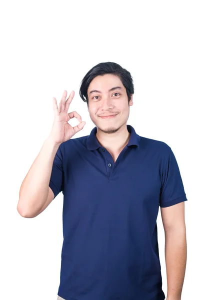 Asian handsome may making Ok sign, isolated on white background. — Stock Photo, Image