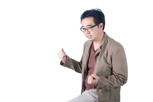 Successful businessman punching the air with his fists in air, s — Stock Photo, Image