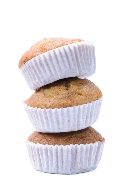 Bolo de muffin de banana, isolado em fundo branco — Fotografia de Stock