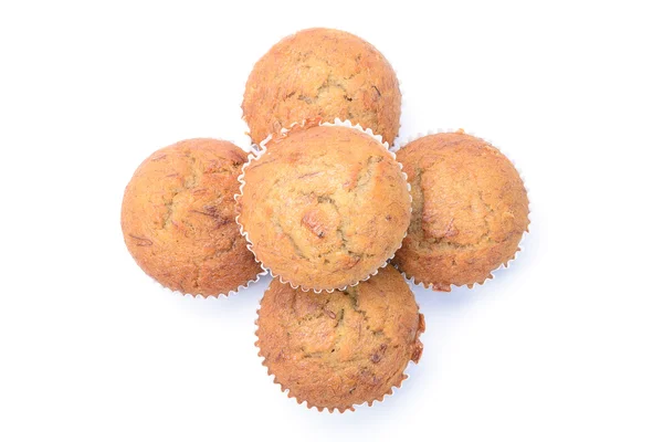 Banaan muffin taart, geïsoleerd op witte achtergrond — Stockfoto