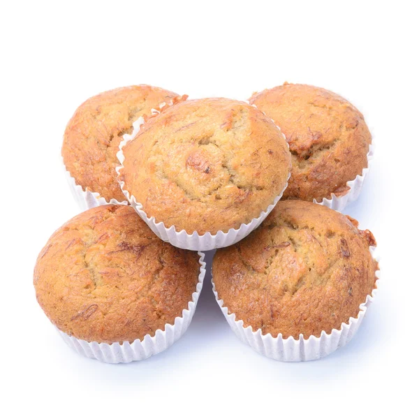 Banaan muffin taart, geïsoleerd op witte achtergrond — Stockfoto