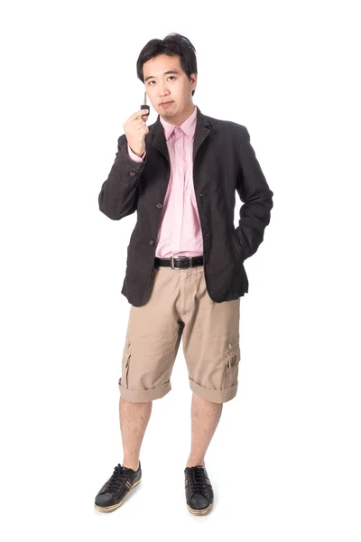 Asian handsome man with the keys of his new car, isolated on whi — Stock Photo, Image