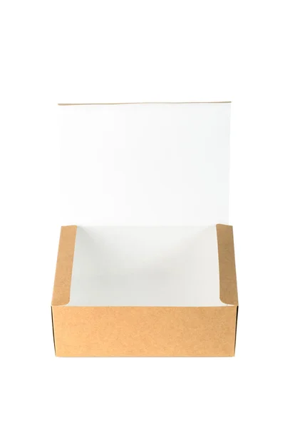 Caixa de papelão aberta ou caixa de papel marrom isolada com sombra suave — Fotografia de Stock
