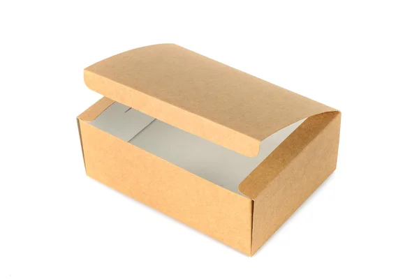 Boîte ouverte en carton ou boîte en papier brun isolée avec ombre douce — Photo