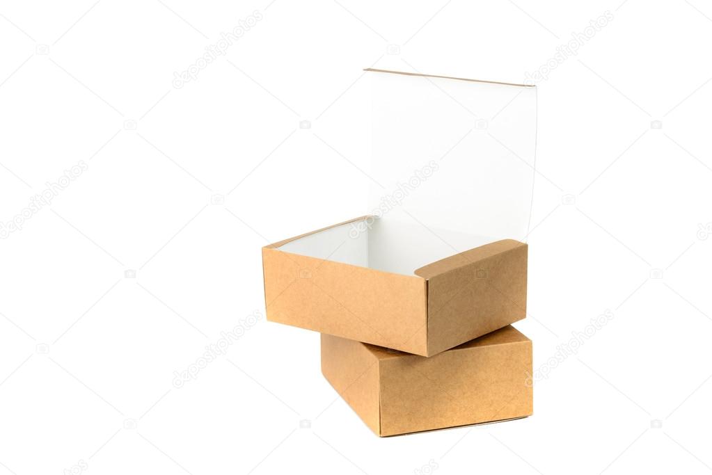 Open and closed two cardboard Box or brown paper box isolated wi