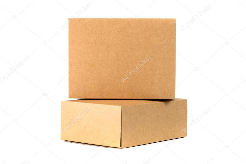 Closed two cardboard Box or brown paper box isolated with soft s