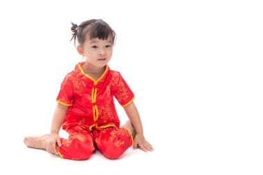 Geleneksel Çin takımı Isolated WHI sevimli Asya bebek kız