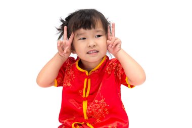 Geleneksel Çin takımı Isolated WHI sevimli Asya bebek kız