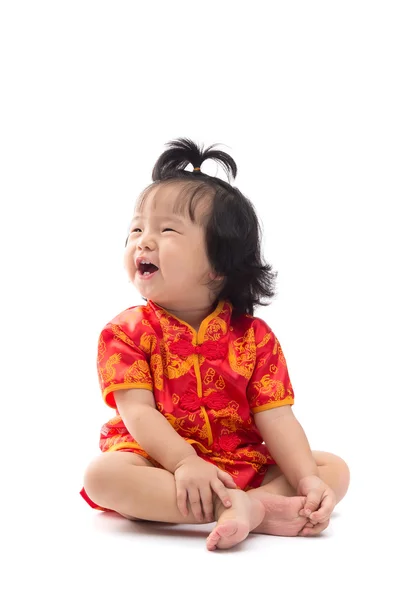 Cute Asian baby girl in traditional Chinese suit Isolated on whi — Stock Photo, Image