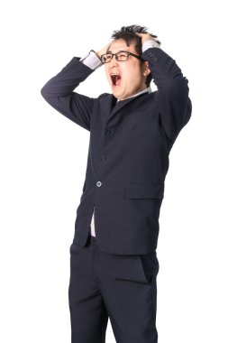 Asya yakışıklı işadamı endişe ile onun baş çatık holding.