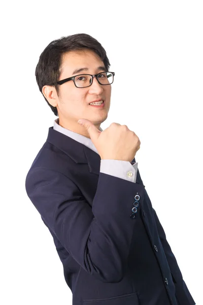 Asiatiska affärsman gör tummen med ett leende, isolerad på w — Stockfoto