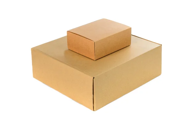 Uzavřené dvě velké a malé lepenku nebo hnědé papírové krabice isolat — Stock fotografie