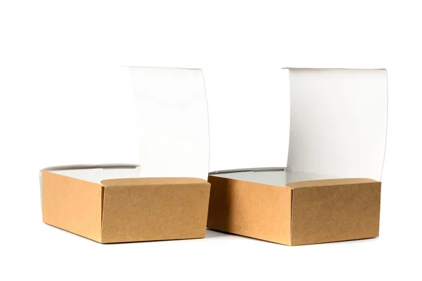 Otwarcie dwóch karton lub brązowy papier pudełko na białym tle z miękkich sha — Zdjęcie stockowe