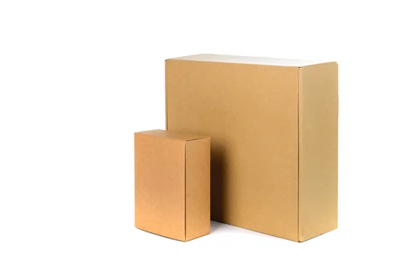 Closed two big and small cardboard Box or brown paper box isolat — Stock Photo, Image