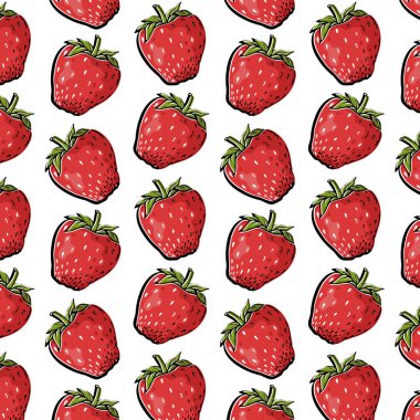 Beyaz arka planda çilekleri olan şirin bir yaz şablonu. Tasarımınız için güzel bir element.