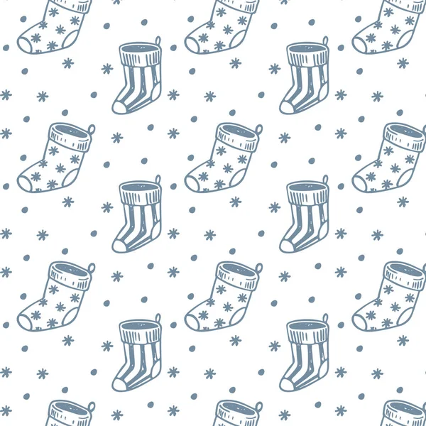 Patrón Navidad Con Calcetines Azules Invierno Para Regalos Sobre Fondo — Vector de stock