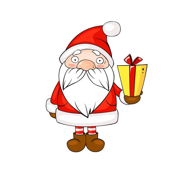 Netter Cartoon Weihnachtsmann Mit Geschenk Auf Weißem Hintergrund Schöne Illustration — Stockvektor