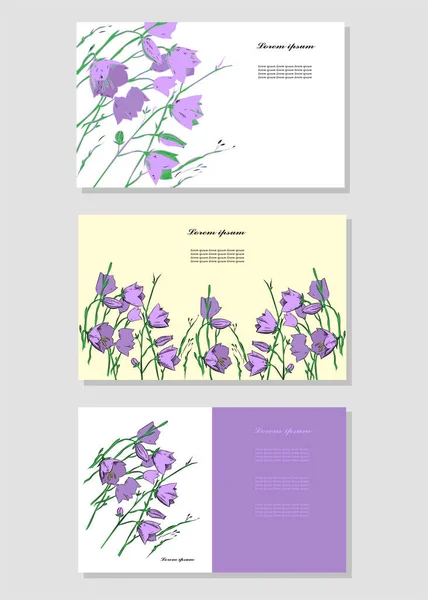 Set Tarjetas Florales Con Diferente Composición Campanas Azules Violetas Hermosas — Archivo Imágenes Vectoriales