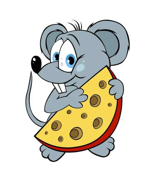 Mignonne Souris Dessin Animé Avec Fromage Savoureux Grand Personnage Dessin — Image vectorielle