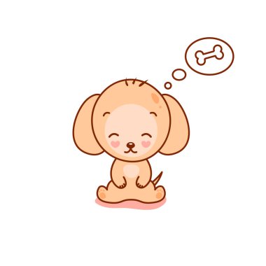 Beyaz arka planda küçük kawaii köpeği. Tasarımın için harika bir çizgi film karakteri..