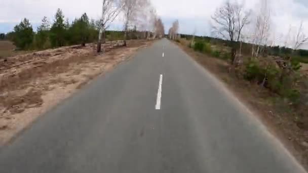 在路上骑自行车 骑自行车到森林路上 骑自行车在森林路上的时差 — 图库视频影像