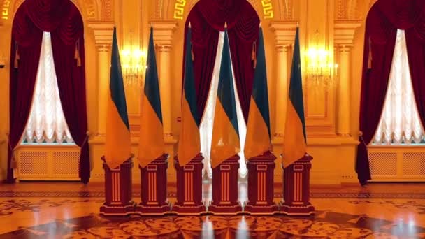 キエフのマリジンスキー宮殿 キエフのマリジンスキー宮殿の白いホール ウクライナの大統領の住居の中 マリジンスキー宮殿 — ストック動画