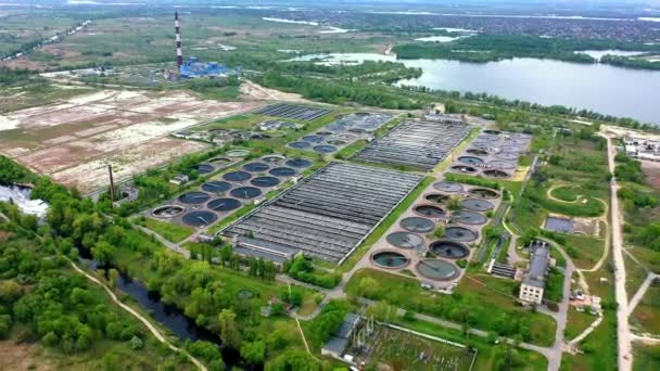 Luftaufnahme Der Belüftungsstation Luftaufnahme Der Abwasserbehandlung Luftaufnahme Der Modernen Industriellen — Stockvideo