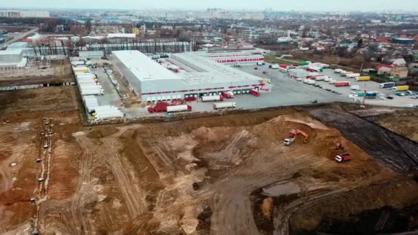 Vista Aérea Los Trabajos Excavadoras Sitio Construcción Vista Aérea Trabajo — Vídeo de stock