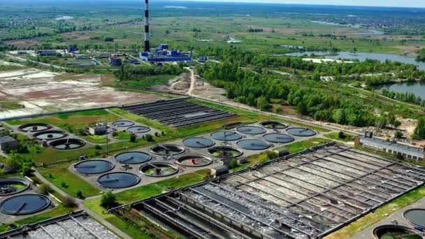 Uitzicht Vanuit Lucht Het Beluchtingsstation Vanuit Lucht Behandeling Van Afvalwater — Stockvideo