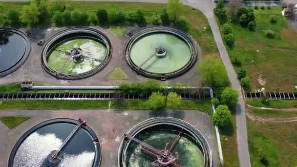 Uitzicht Vanuit Lucht Het Beluchtingsstation Vanuit Lucht Behandeling Van Afvalwater — Stockvideo