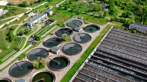 Uitzicht Vanuit Lucht Het Beluchtingsstation Vanuit Lucht Behandeling Van Afvalwater — Stockvideo