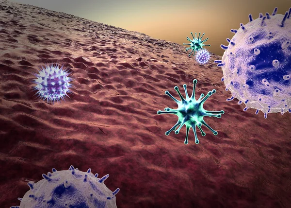 Virüs ve makrofaj, Coronavirüs akciğer hücresine saldırır. — Stok fotoğraf
